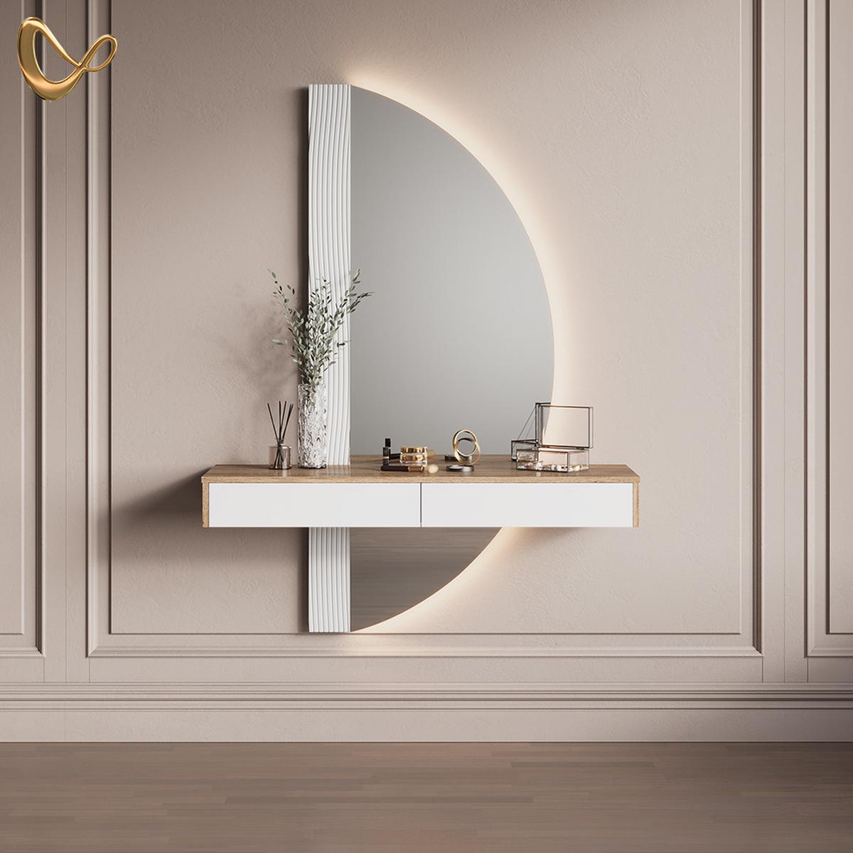 SCHMINKTISCH Ascona Weiß 120 cm mit LED Beleuchtung - Weiß, Holzwerkstoff (120/161.1/40cm) - Livinity®
