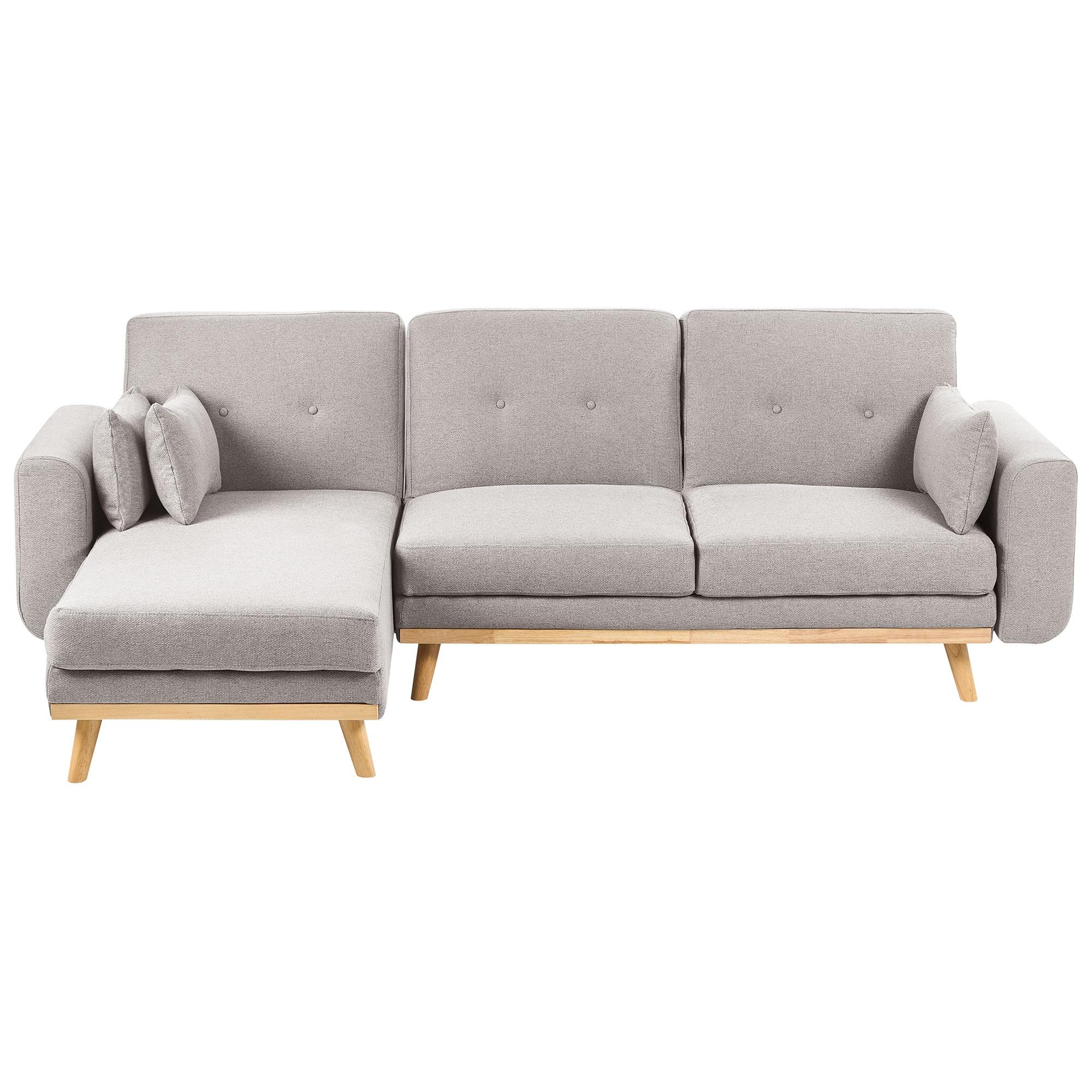 ECKSCHLAFSOFA 3-Sitzer Stoff Grau rechtsseitig Kaarina - Hellbraun, Textil (260/152cm) - Beliani