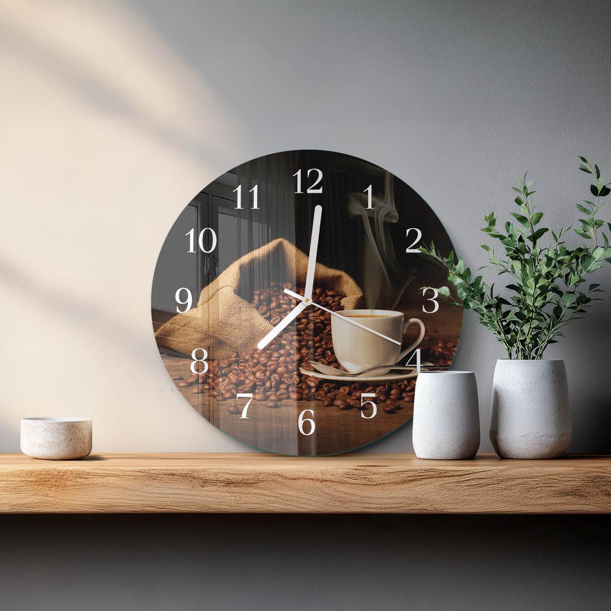WANDUHR aus Glas Ø30 cm - Kaffeebohnen - Braun, Glas (30/30/0.4cm) - TULUP