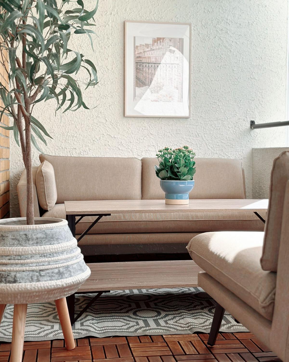 BLUMENTOPF Beige Athaea - Hellbraun/Beige, Stein (54cm) - Beliani