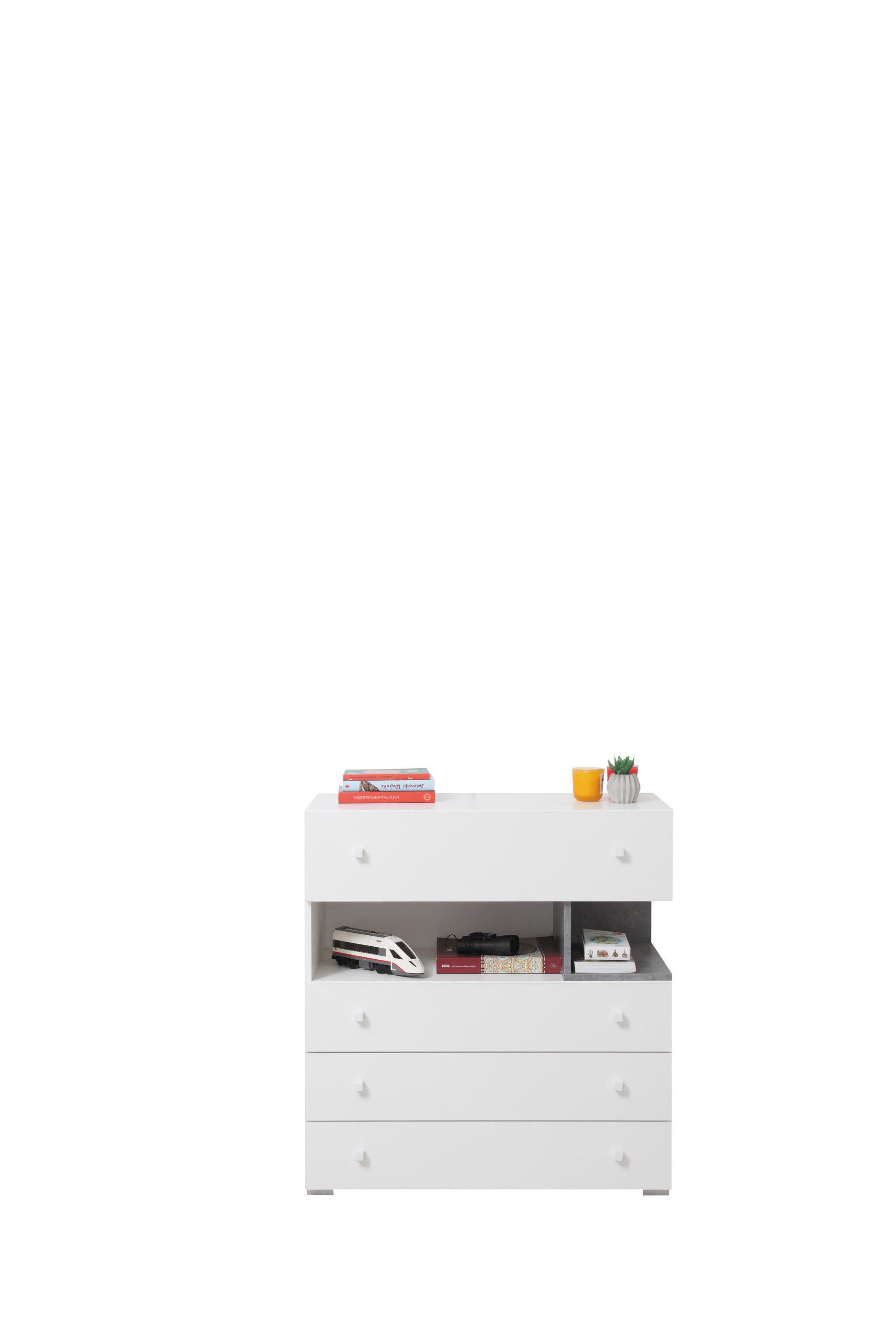 KOMMODE GALIA 85/90/40cm mit 4 Schubladen Türen Weiß - Weiß/Grau, Holzwerkstoff (85/90/40cm) - MASSENO