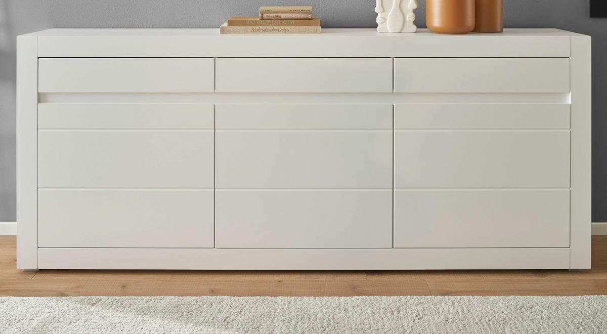 SIDEBOARD weiß matt, Evoke Eiche, Kommode 217 x 90 cm, Soft-Close-Funktion - Eichefarben/Silberfarben, Holzwerkstoff/Kunststoff (217/90/42cm) - Furn.Design