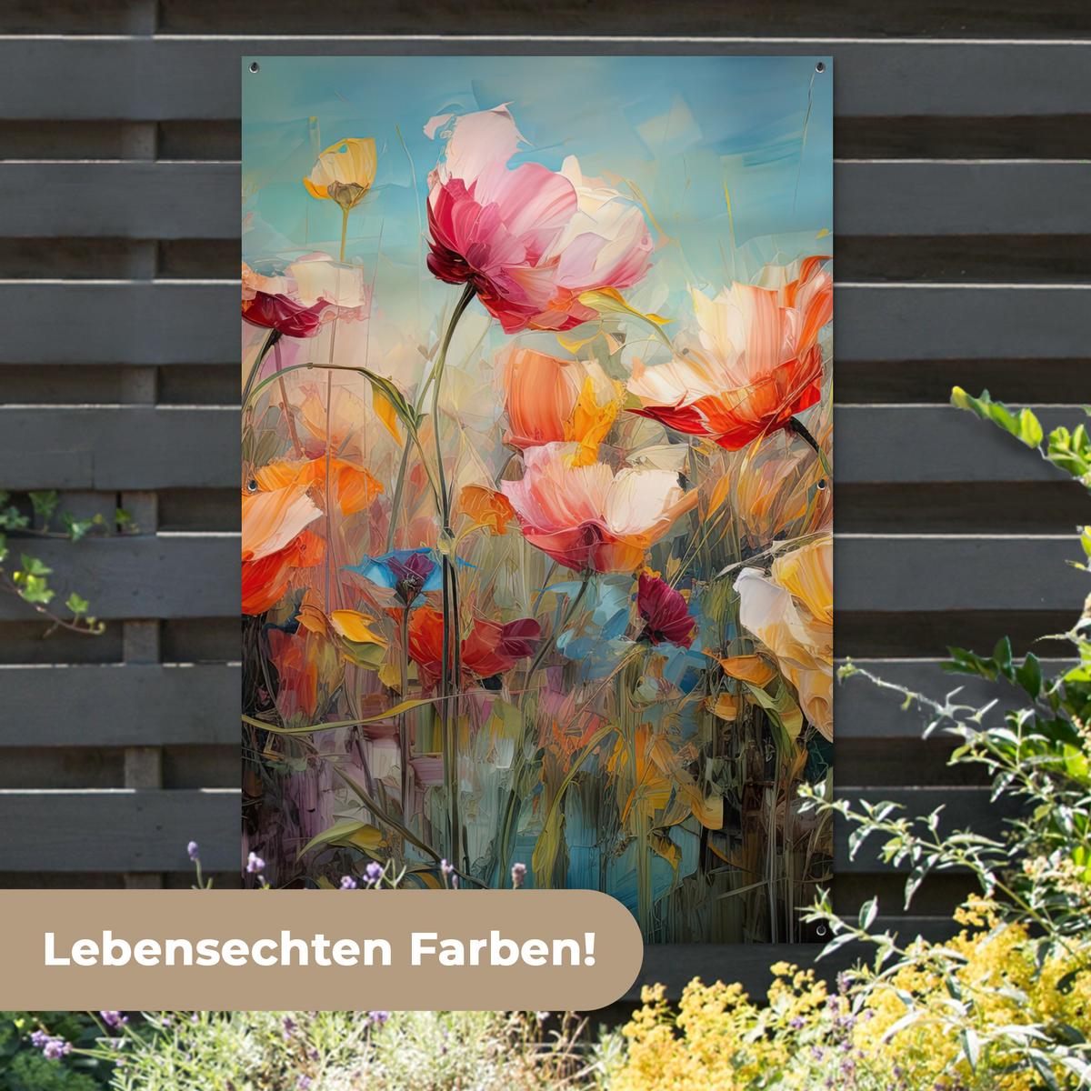 GARTENPOSTER Blumen - Aquarell - Kunst - Botanisch - Natur Bild 120x180 cm - Orange, Kunststoff (120/180/0.2cm) - OnlyWow