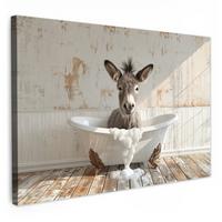 LEINWANDBILD Esel - Tiere - Badewanne - Schaumstoff Wohnzimmer Groß 120x80 cm - Weiß, Textil (120/80cm) - MuchoWow