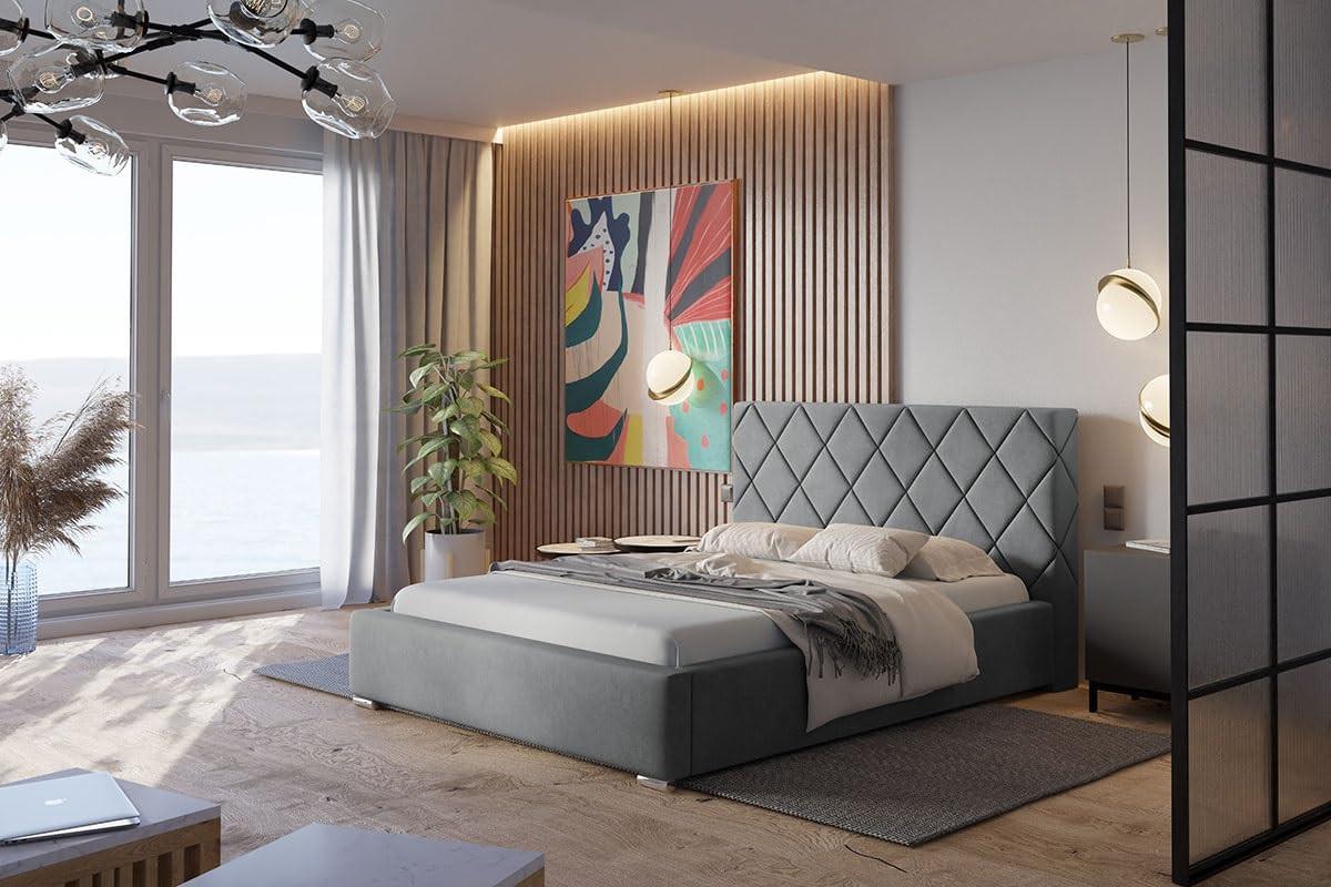 POLSTERBETT Málaga mit Kopfteil, 140x200 cm, Doppelbett mit Bettkasten und Lattenrost aus Holz, Velourstoff Beige - Beige, Holz/Textil (140/200cm) - Alpi-Möbel