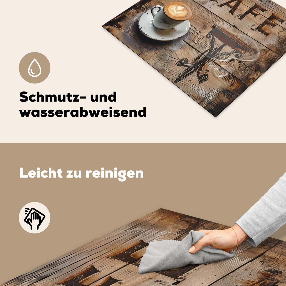HERDABDECKPLATTE Cafe - Holz - Kaffee - Regale Herdabdeckung Induktionsfeld 60x52 cm - Schwarz, Kunststoff (60/52/0.2cm) - MuchoWow