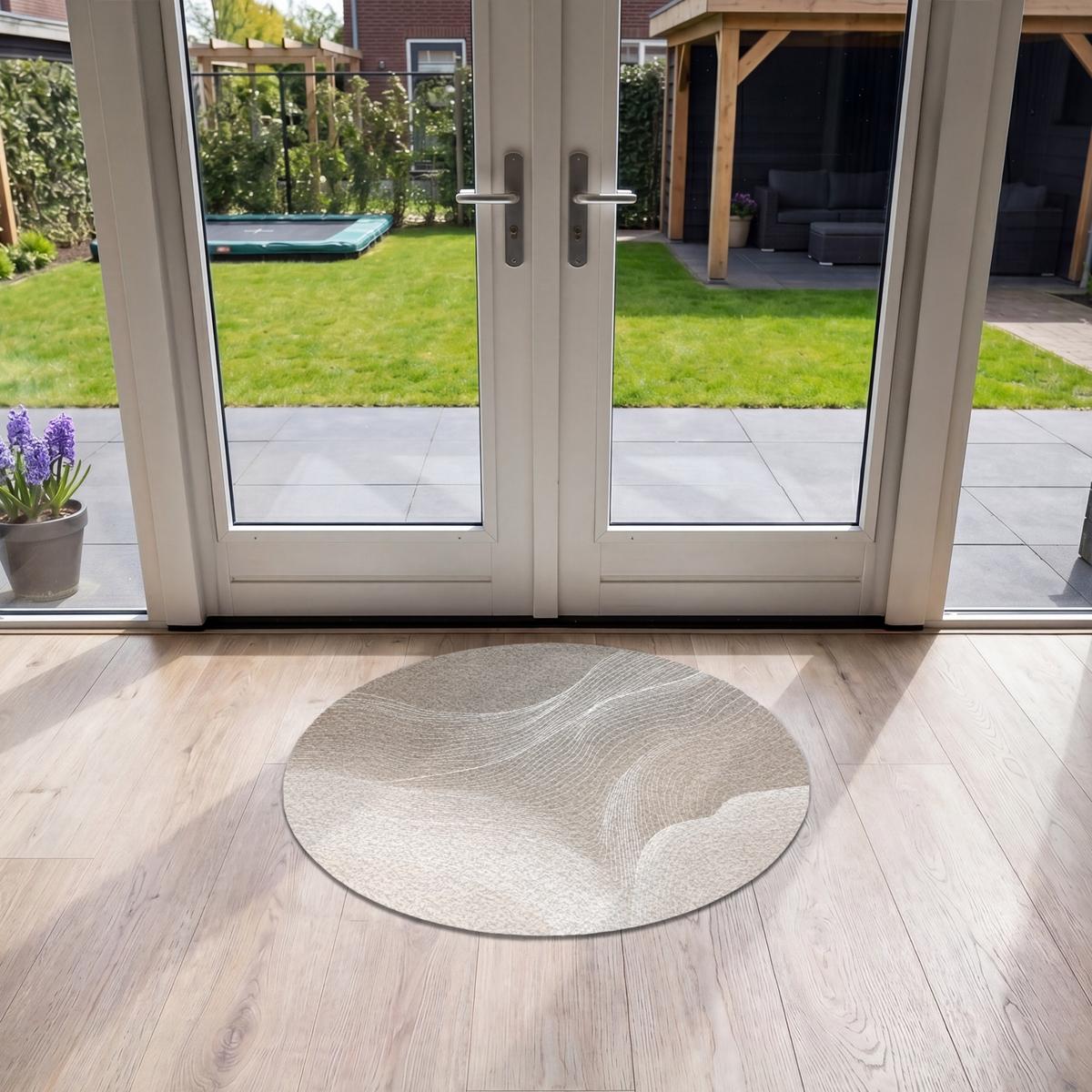 FUSSMATTE Wellenlinien - Luftströme - Harmonisch Schmutzfänger 90x90 cm - Beige, Kunststoff (90/0.4cm) - MuchoWow