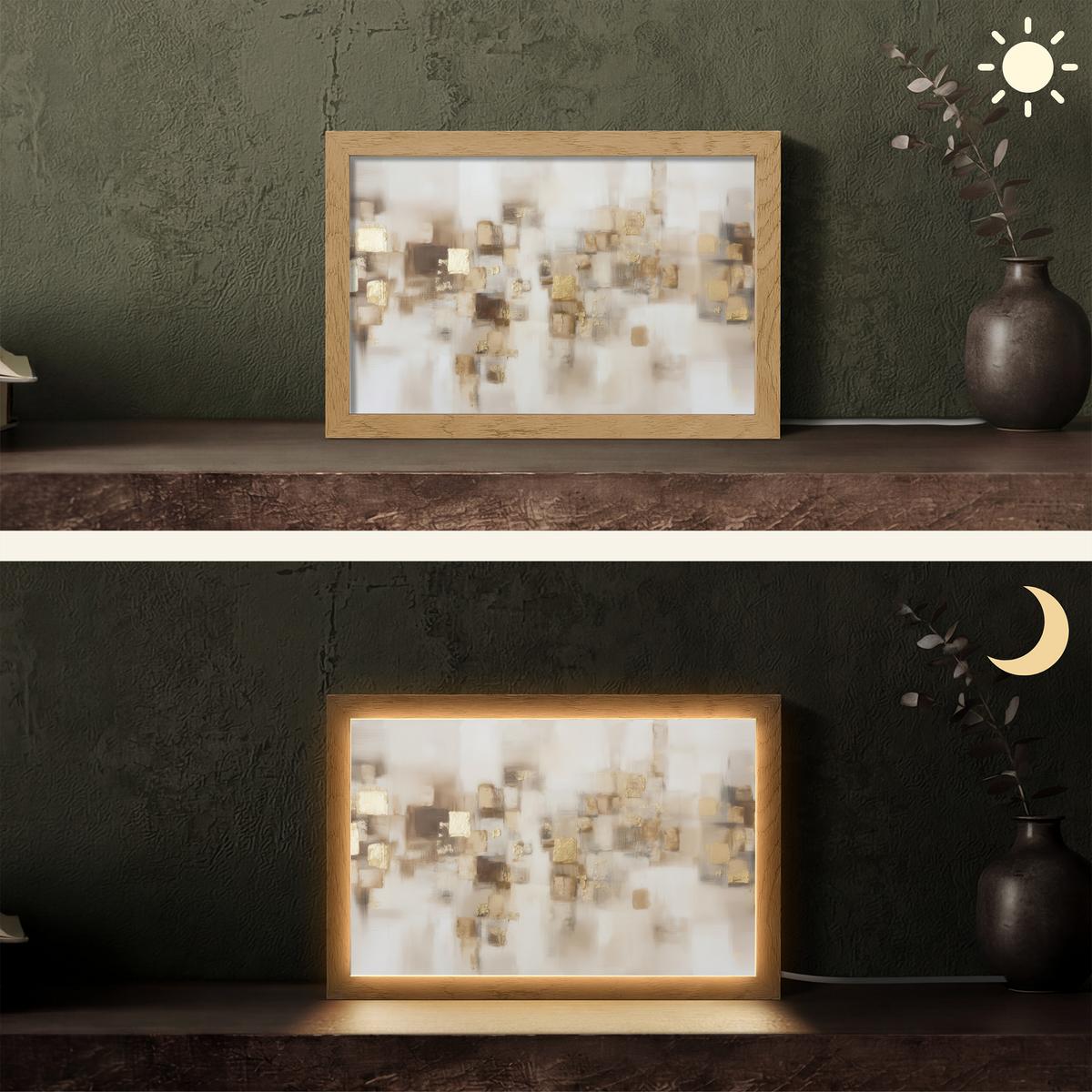 TISCHLEUCHTE Abstrakte Quadrate - Erdtöne - Neblig 30x20 cm - Birnbaumfarben, Holzwerkstoff (8/30/20cm) - OnlyWow