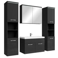 BADMÖBEL-SET Paso LED 5 Teile Schwarz Hochglanz - 80 x 35 x 55 cm - Schwarz, Holz (80/55/40cm) - Badplaats