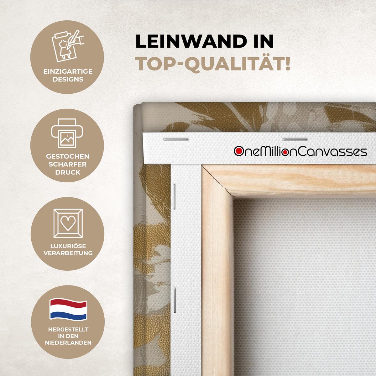 LEINWANDBILD Gesicht - Frau - Blätter - Gold Wanddeko 40x60 cm - Beige, Textil (40/60cm) - MuchoWow