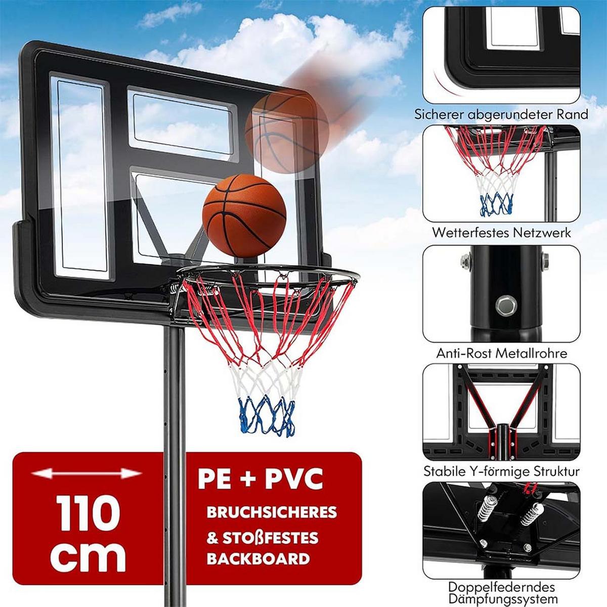 TRAGBARER BASKETBALLKORB Schwarz - Schwarz, Metall (88/58cm) - COSTWAY