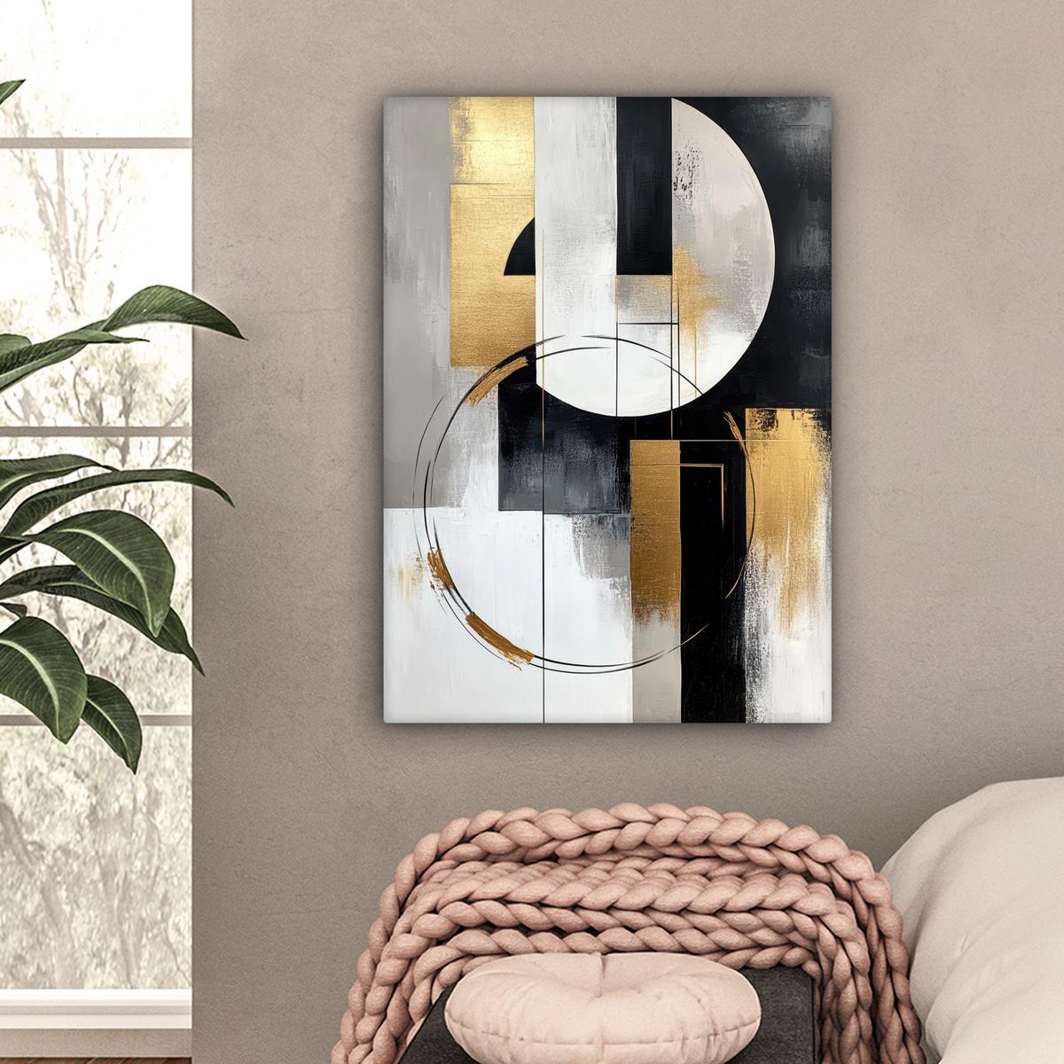 LEINWANDBILD Abstrakt - Gold - Silber - Formen - Ästhetik Wandbild Wohnzimmer 60x80 cm - Multicolor, Textil (60/80cm) - MuchoWow