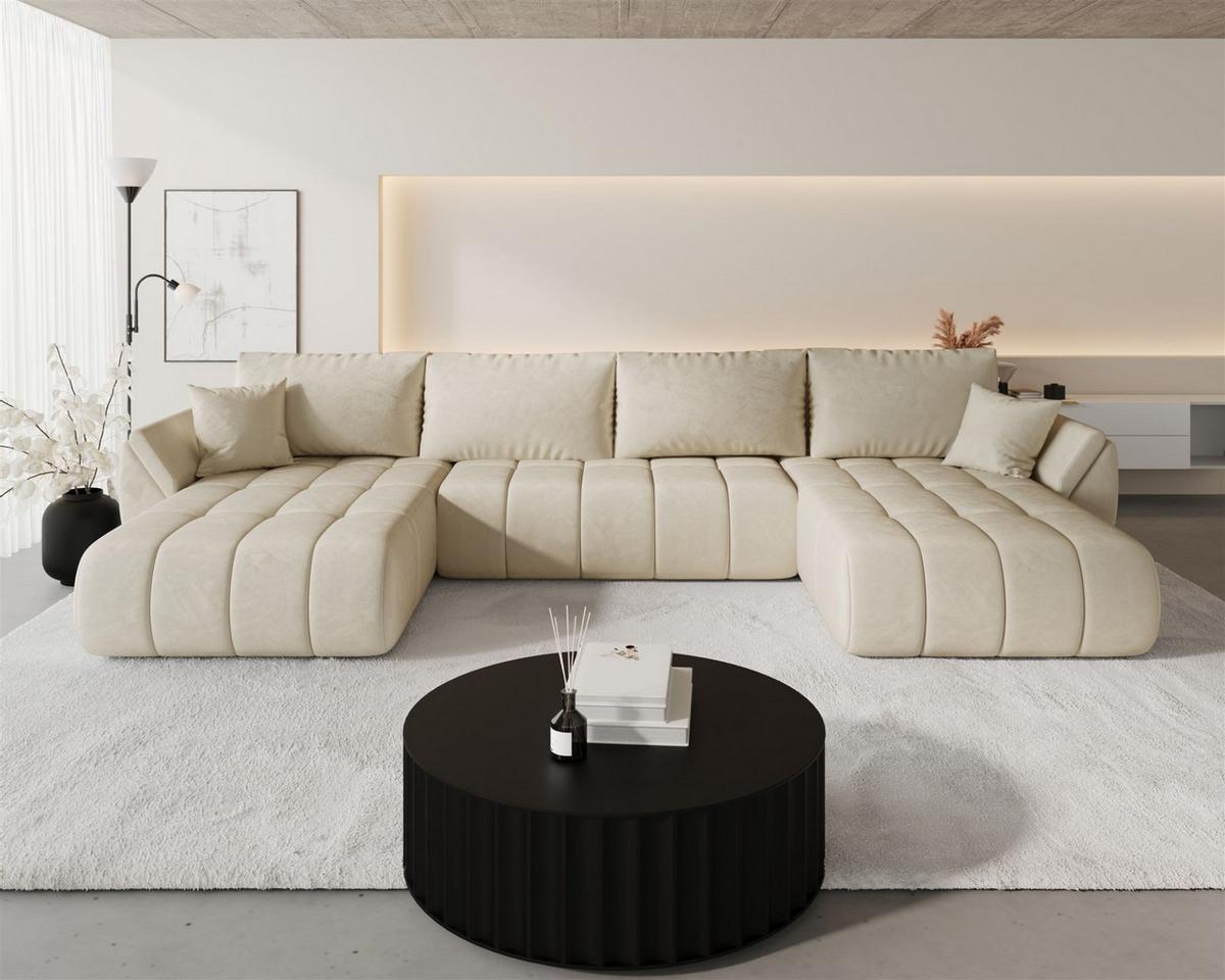 WOHNLANDSCHAFT Misato In Monolith - Creme, Holzwerkstoff/Textil (384/85/175cm) - Fun Möbel