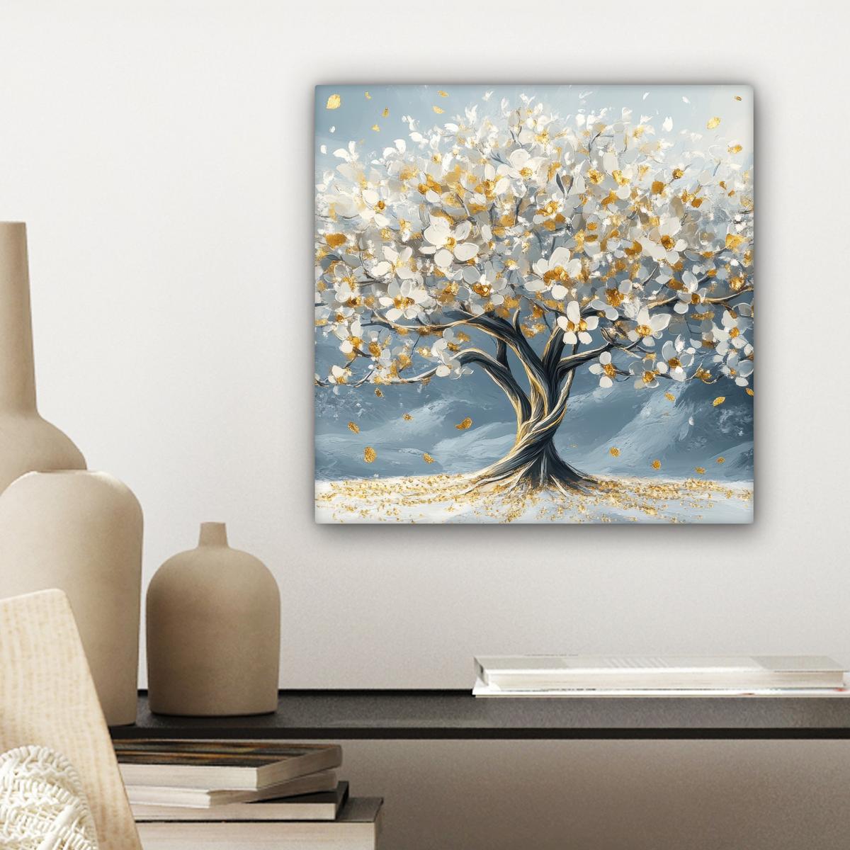 LEINWANDBILD Baum - Winter - Baum des Lebens - Modern - Gold Deko Wohnzimmer 20x20 cm - Goldfarben, Textil (20/20cm) - MuchoWow