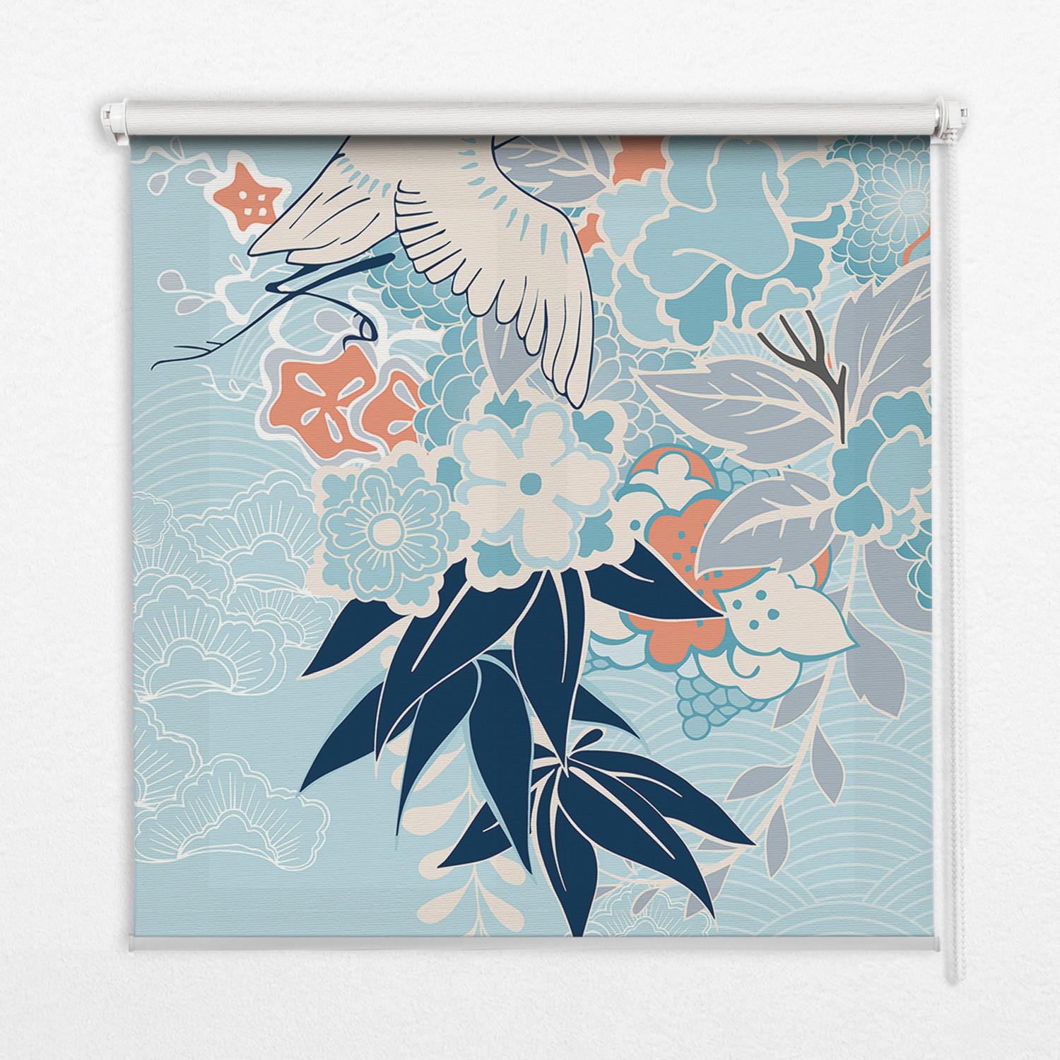 INNENROLLO - Fensterrollo - Rollo - 100x140 cm - Reiher in Blumen - Blau, Kunststoff (100/140/0.5cm) - TULUP