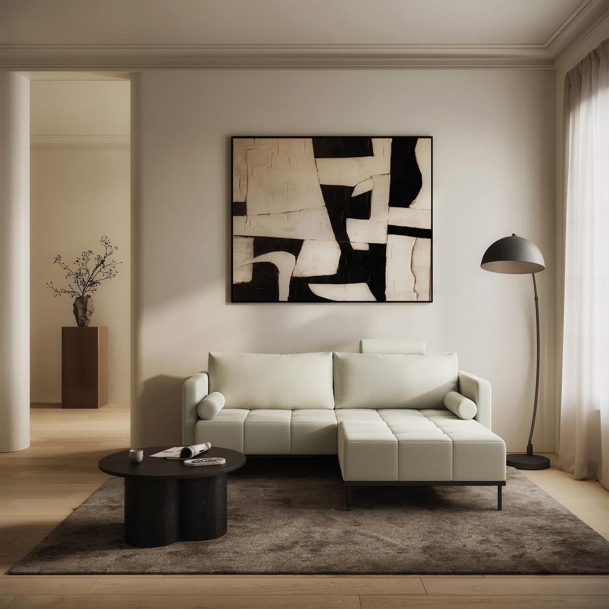 SCHLAFSOFA Skilia mit Schlaffunktion, 3-Sitzer 224 cm - Ecru/Schwarz, Textil/Metall (224/85/102cm) - Selsey
