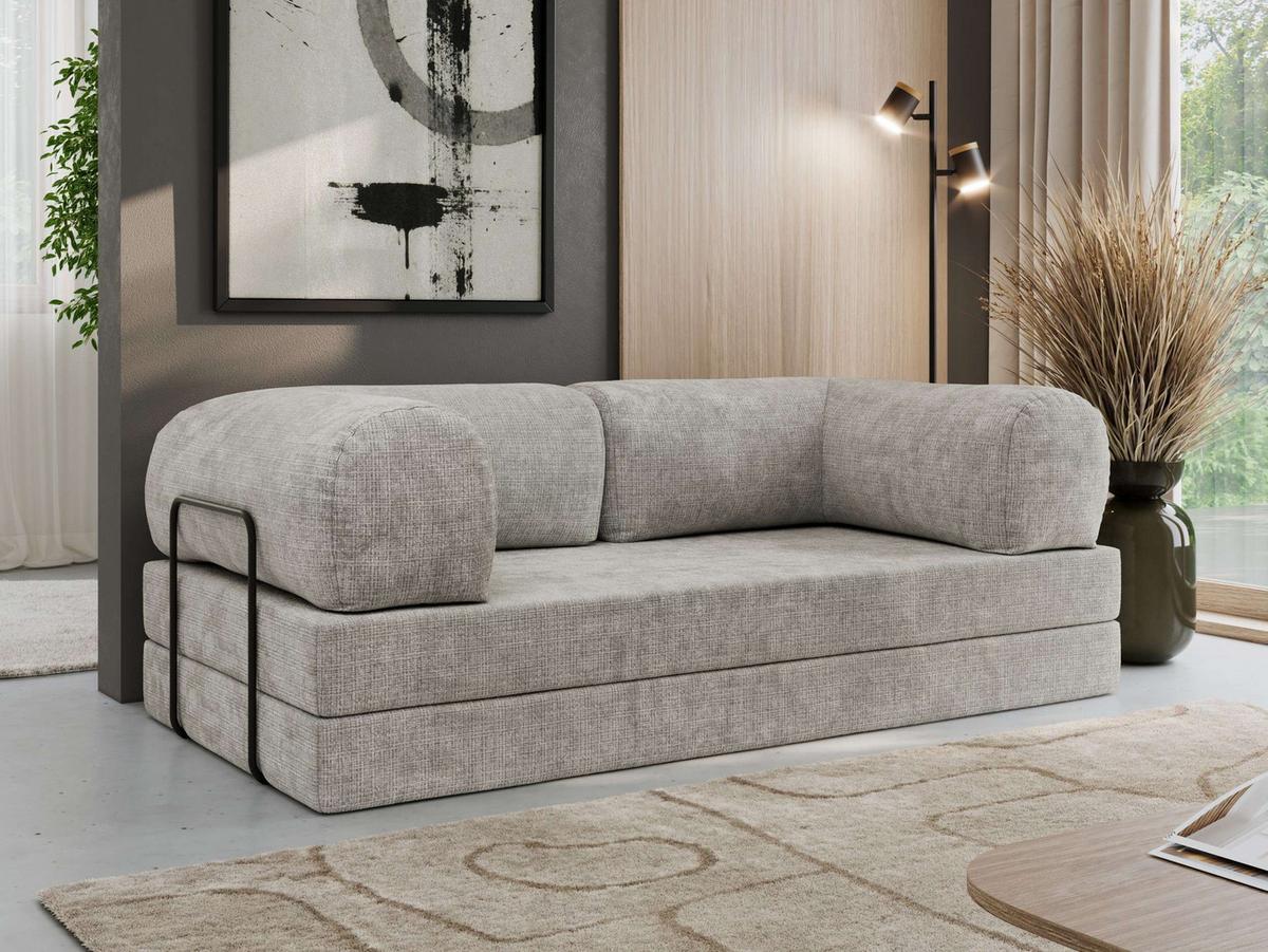3-SITZER SOFA ORSETTO - Hellgrau Schenille grob gewebt - Hellgrau/Schwarz, Textil/Metall (200/70/100cm) - MKS