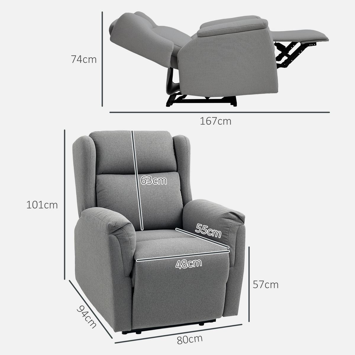 RELAXSESSEL, Fernsehsessel mit Liegefunktion, TV-Sessel mit Taschenfederkern - Dunkelgrau, Textil/Metall (80/101/94cm) - HOMCOM