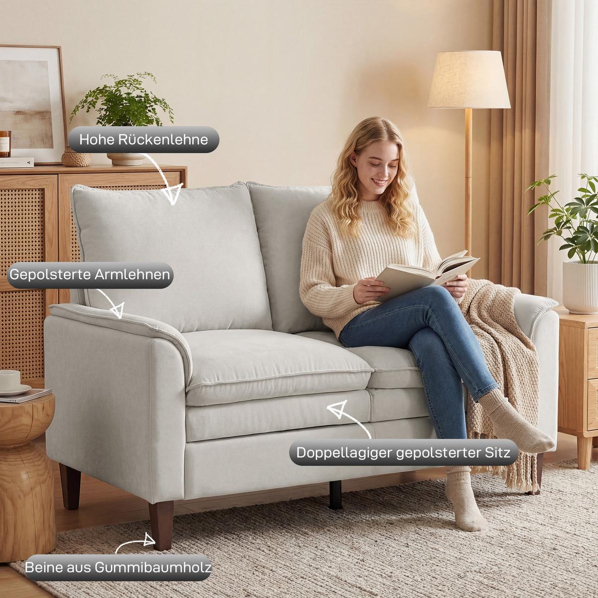 2-SITZER-SOFA Chenille Cremeweiß - Creme, Textil (84/95/146cm) - HOMCOM