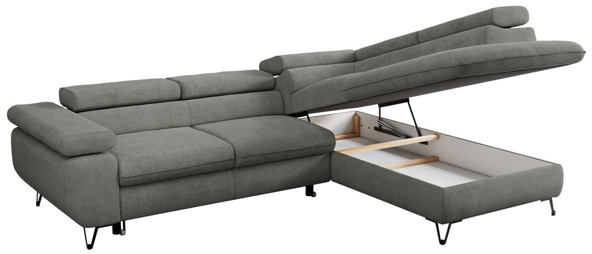 ECKSOFA PEDRO L Grau Struktur - Rechts Seite - Schwarz/Grau, Textil/Metall (273/208cm) - MKS