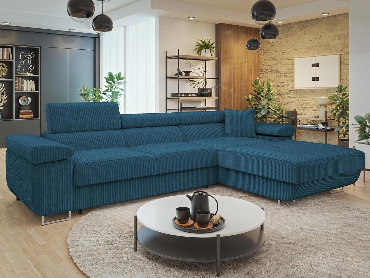 ECKSOFA Torezio Mini Cord, Seite: Rechts - Blau, Holz/Textil (280/170cm) - MIRJAN24