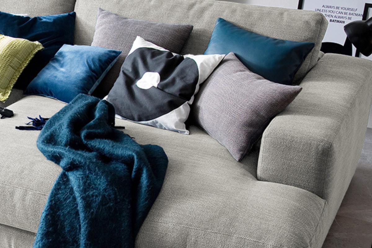 BIG SOFA MADELINE Silber Webstoff - Silberfarben/Schwarz, Kunststoff/Textil (290/85/190cm) - KAWOLA