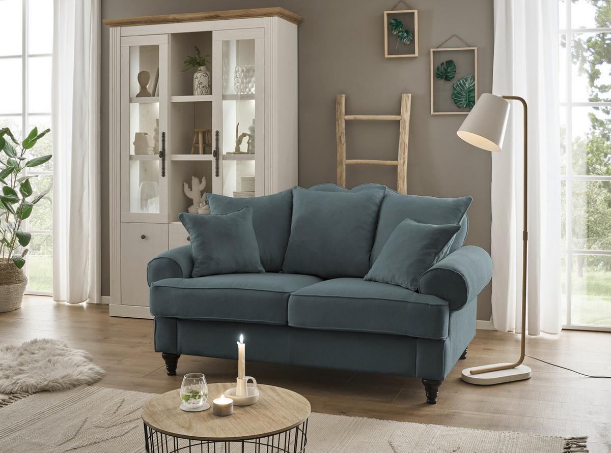 SOFA grau Landhaus, Couch 2-Sitzer 170 cm - Grau, Holz/Textil (170/95/100cm) - Furn.Design