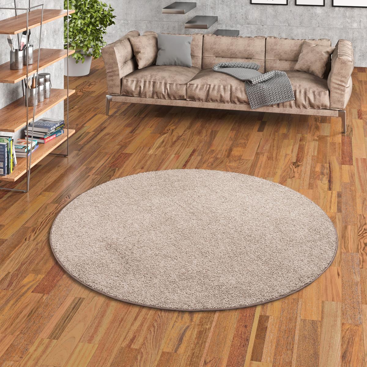 HOCHFLOR VELOURS TEPPICH MONA RUND - Taupe, Textil (133/133cm) - Snapstyle
