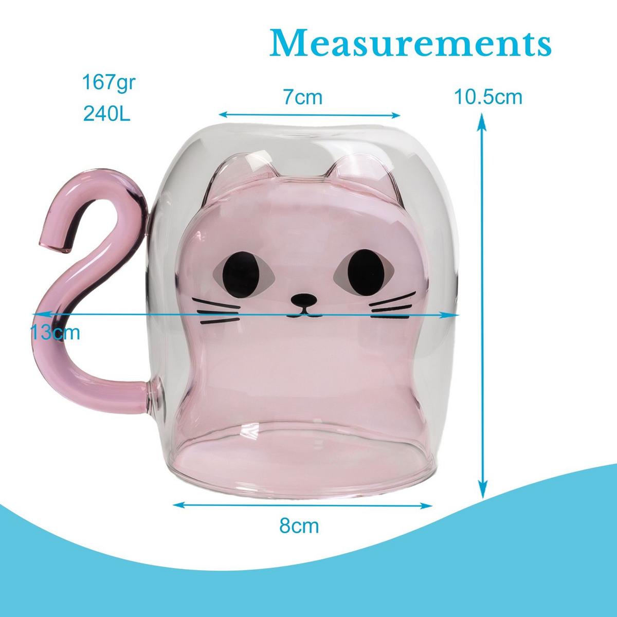 THERMO GLÄSER Design Katze 200ml (2-tlg.) - Rosa, Glas - Intirilife