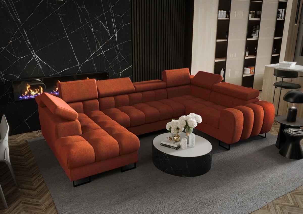 WOHNLANDSCHAFT Bastien - Rot, Holzwerkstoff/Textil (195/95/350cm) - Fun Möbel