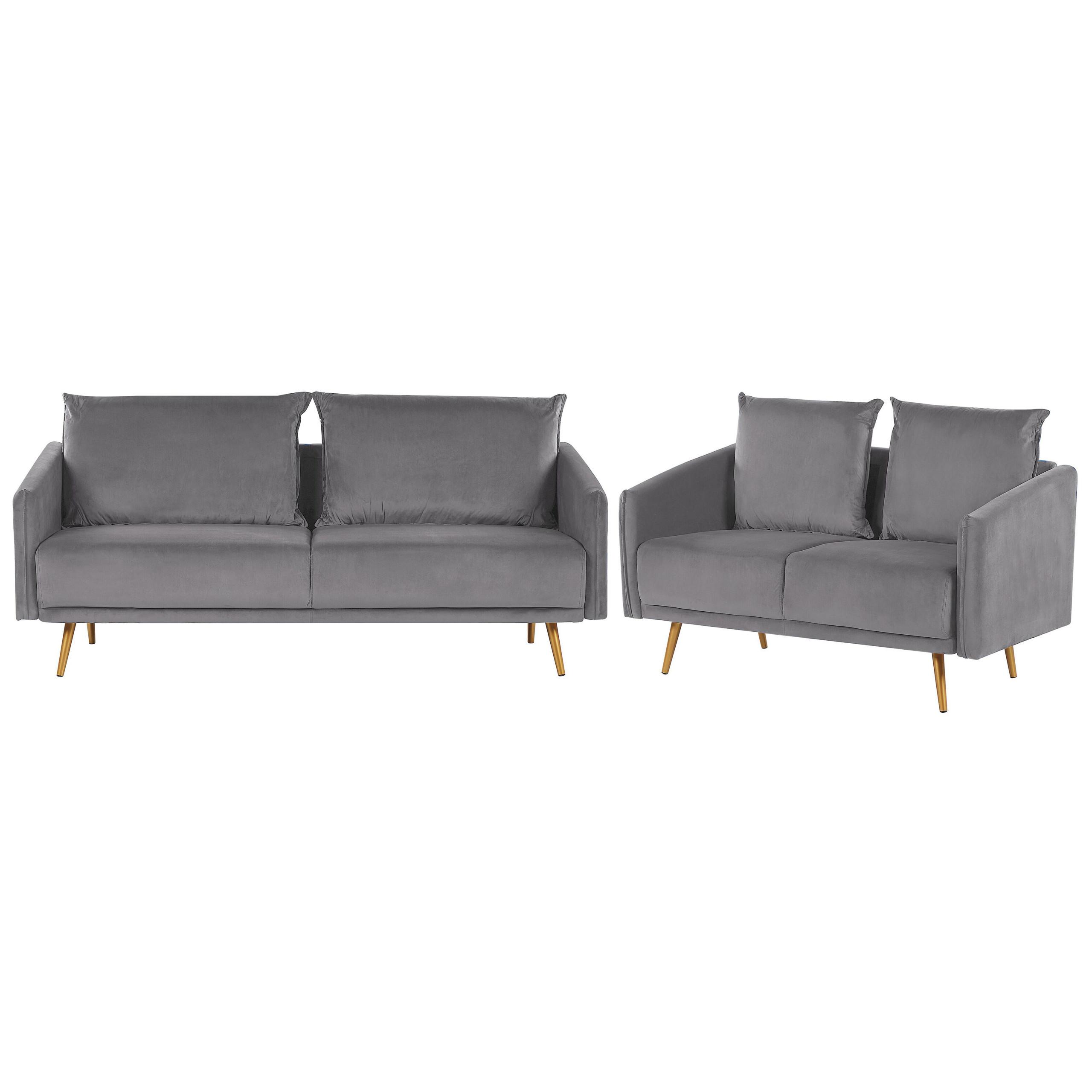 5-SITZER SOFA SET Samtstoff Grau Maura - Grau, Textil (185/83/78cm) - Beliani