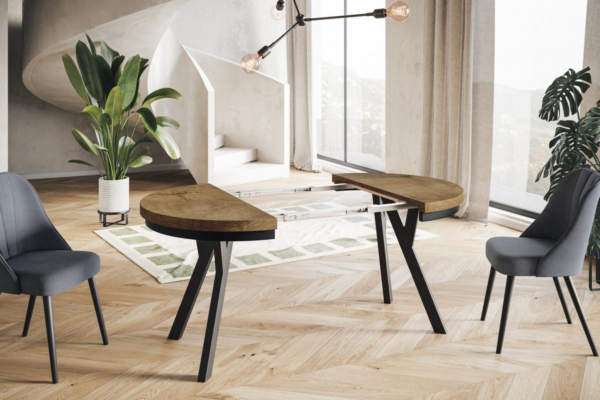 RUNDER Esstisch ausziehbar – Moderner Wohnzimmertisch und Küchentisch – Tisch mit Stabile Konstruktion, Durchmesser 100 cm - 200 cm - Farbe LEFAKS - Dunkelbraun/Schwarz, Holzwerkstoff (100/100/77cm) - Alpi-Möbel