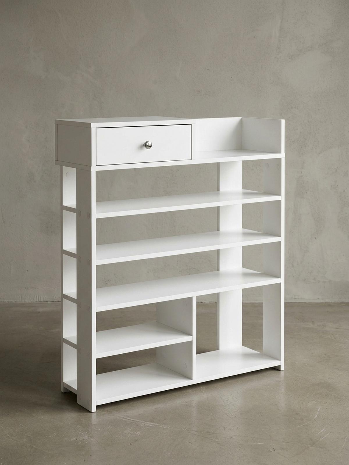 SCHUHREGAL – Weiß, 75x92,5x24 cm, 7 Fächer, mit Schublade, kompakt - Weiß, Holz/Metall (75/93/24cm) - KADIMA DESIGN