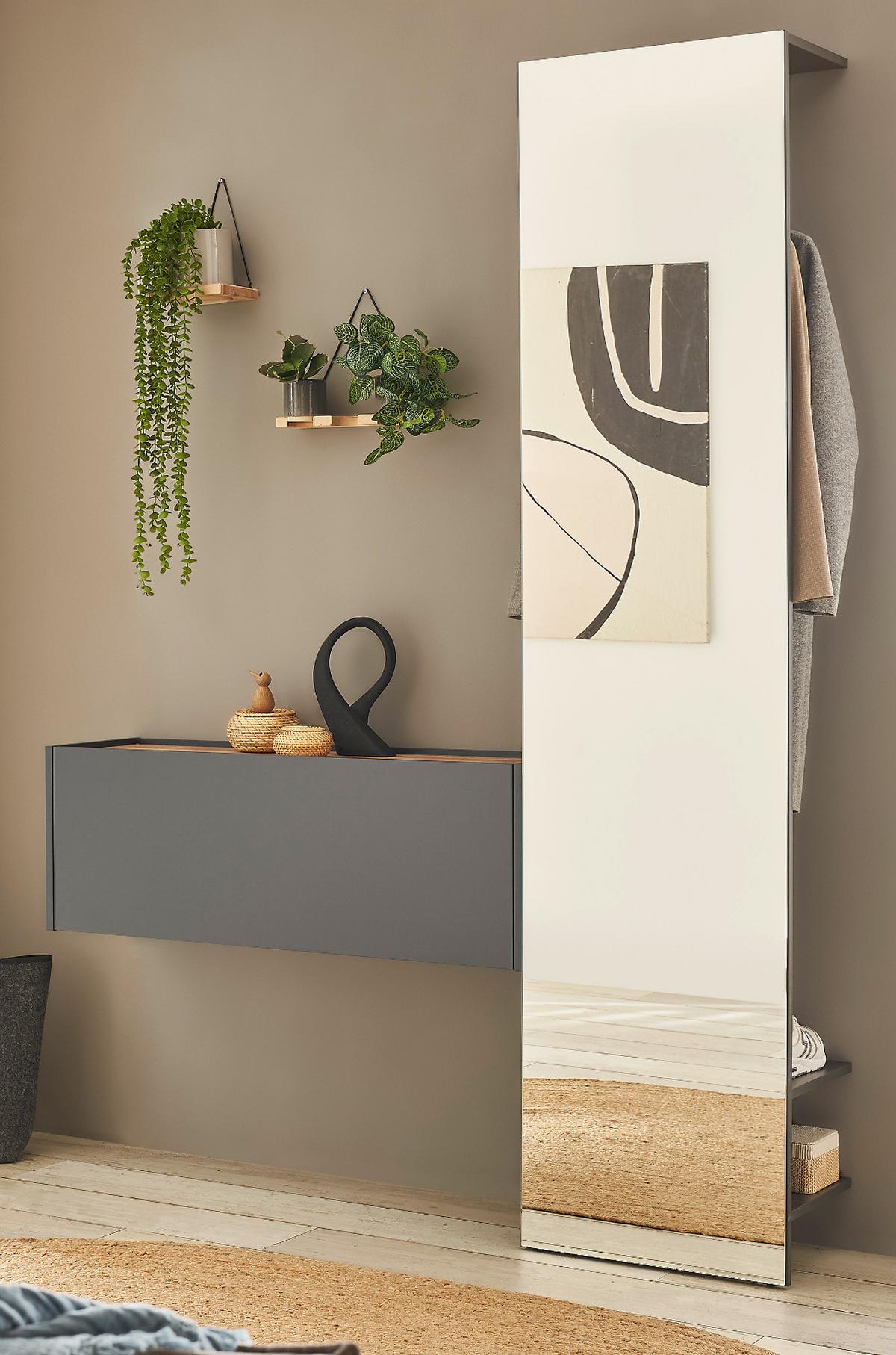 GARDEROBEN-SET 2-teilig grau matt, Eiche Wotan 150 cm, Flurgarderobe mit Spiegel - Eiche Wotan/Grau, Glas/Holzwerkstoff (150/200/30cm) - Furn.Design