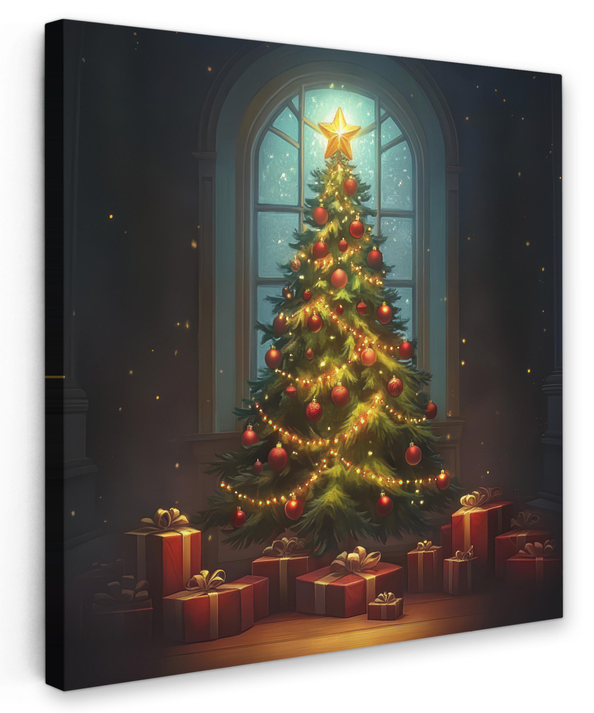 LEINWANDBILD Weihnachtsbaum - Geschenk - Winter Deko Groß 90x90 cm - Grün, Textil (90/90cm) - MuchoWow