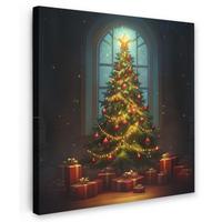 LEINWANDBILD Weihnachtsbaum - Geschenk - Winter Deko Groß 90x90 cm - Grün, Textil (90/90cm) - MuchoWow