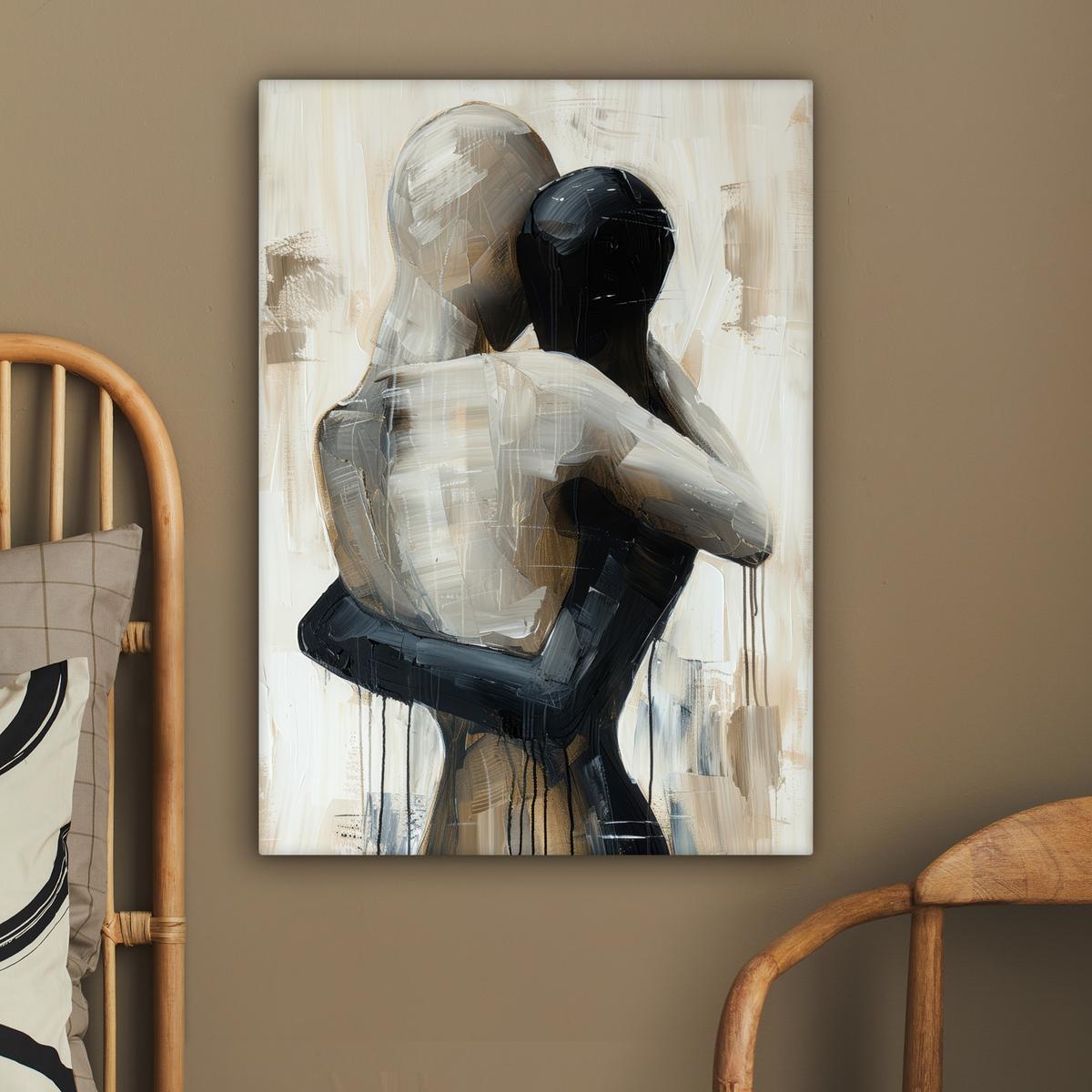 LEINWANDBILD Abstrakt - Liebe - Schwarz und weiß - Modern Wandbild Wohnzimmer 60x80 cm - Schwarz, Textil (60/80cm) - MuchoWow