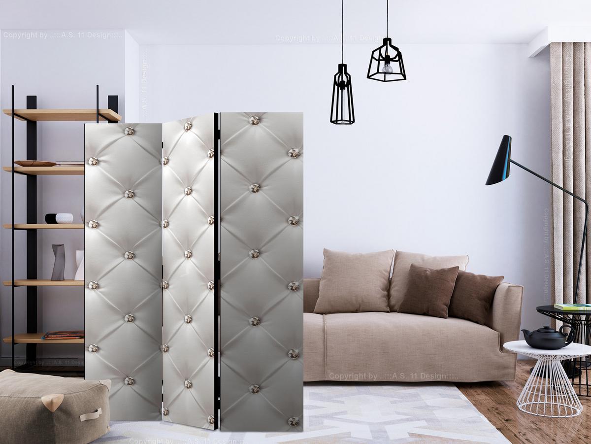 PARAVENT Einseitig Bedruckter 3-tlg 135x172 cm Elegante Steppmuster - Grau, Holz/Textil (135/172/3cm) - Muralo