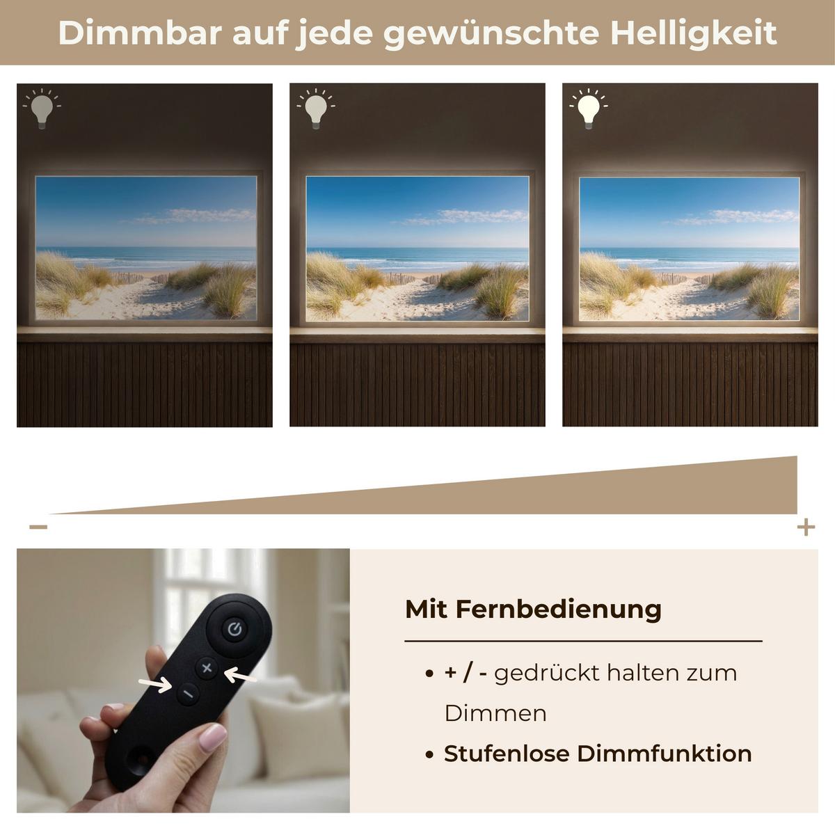 WANDLEUCHTE MIT AKKU Strand - Meer - Düne - Sand - Sommer 60x40 cm - Sandfarben, Holzwerkstoff (60/40/8cm) - OnlyWow