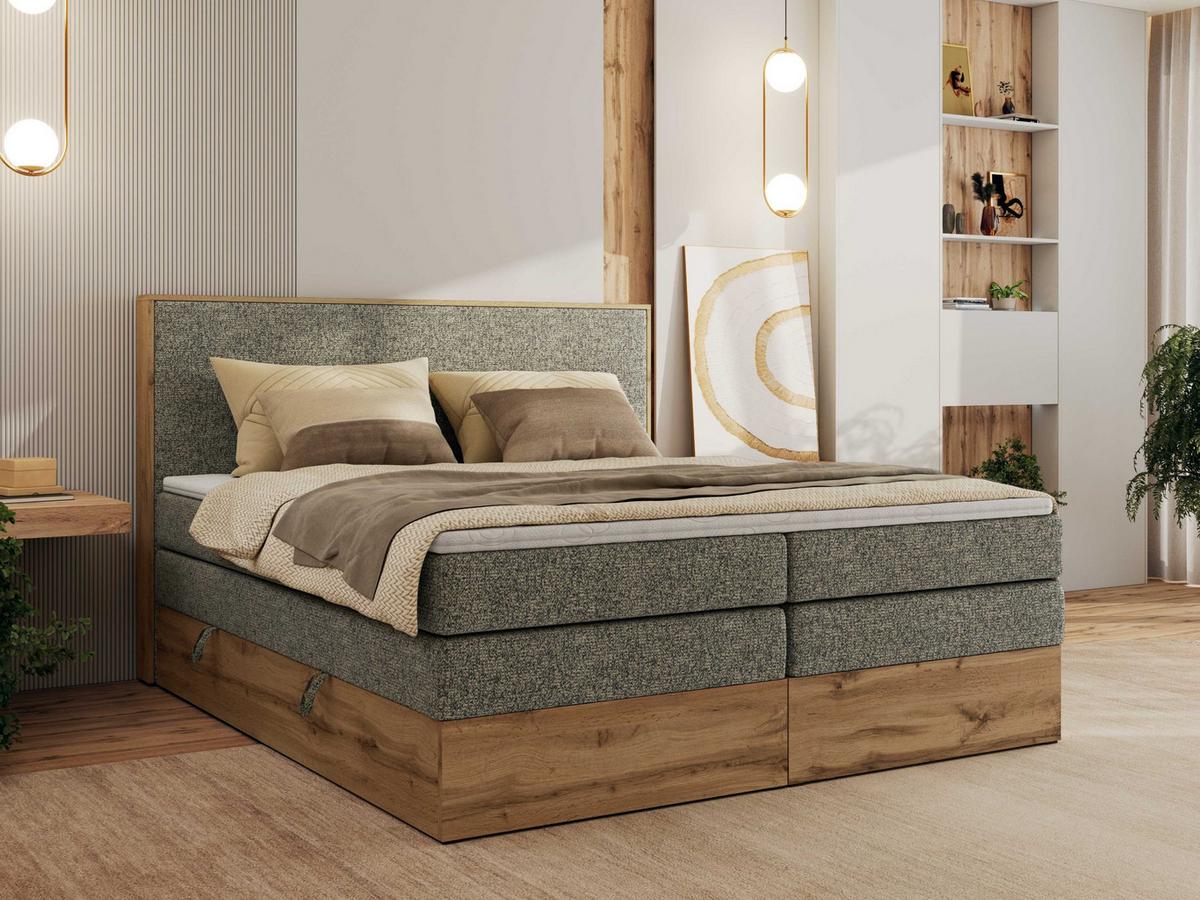 BOXBETT WOOD CLASSIC KING 200/200 - Grau Strukture - H3 - Grau, Textil (200/200cm) - MKS