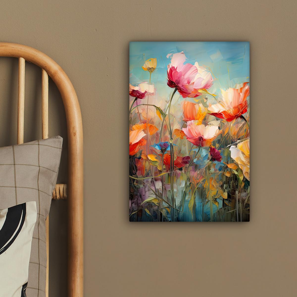 LEINWANDBILD Blumen - Aquarell - Kunst - Botanisch - Natur Deko Wohnzimmer 20x30 cm - Orange, Textil (20/30cm) - MuchoWow