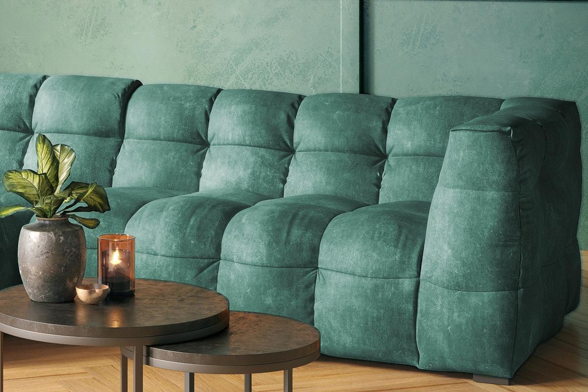 ECKSOFA RIO Petrol Velvet - Petrol/Schwarz, Textil (319/170cm) - KAWOLA
