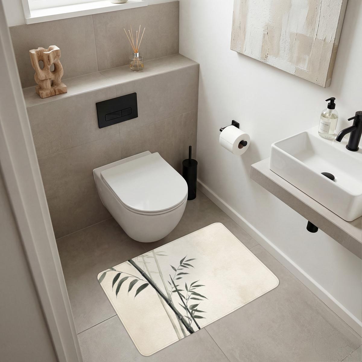BADEMATTE Japandi - Bambus - Beige 90x60 cm - Ecru, Textil (90/60cm) - OnlyWow