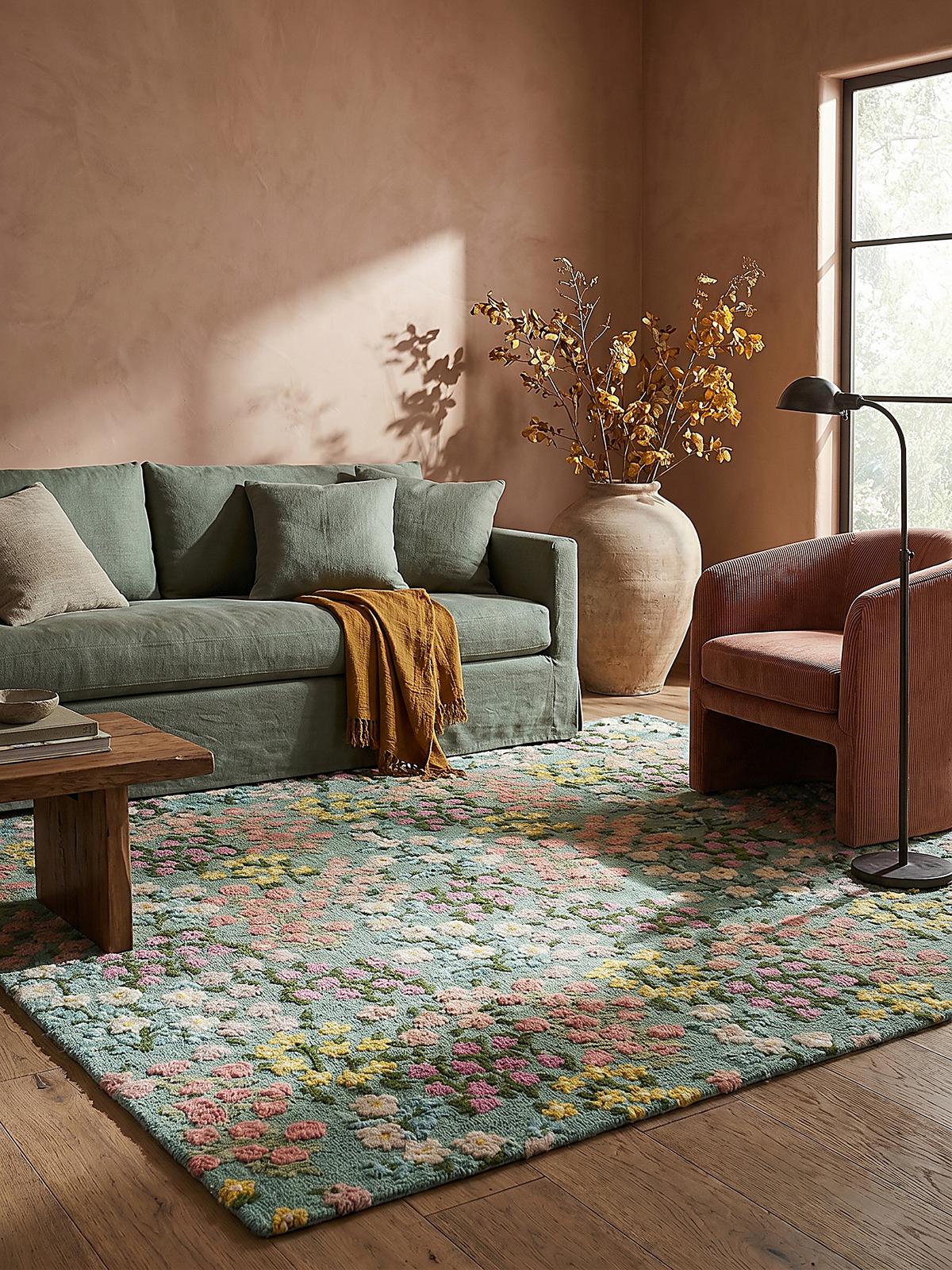WOLLTEPPICH VALE, floral, Grün-Bunt, 200 x 290 cm - Grün, Textil (290/200cm) - KADIMA DESIGN