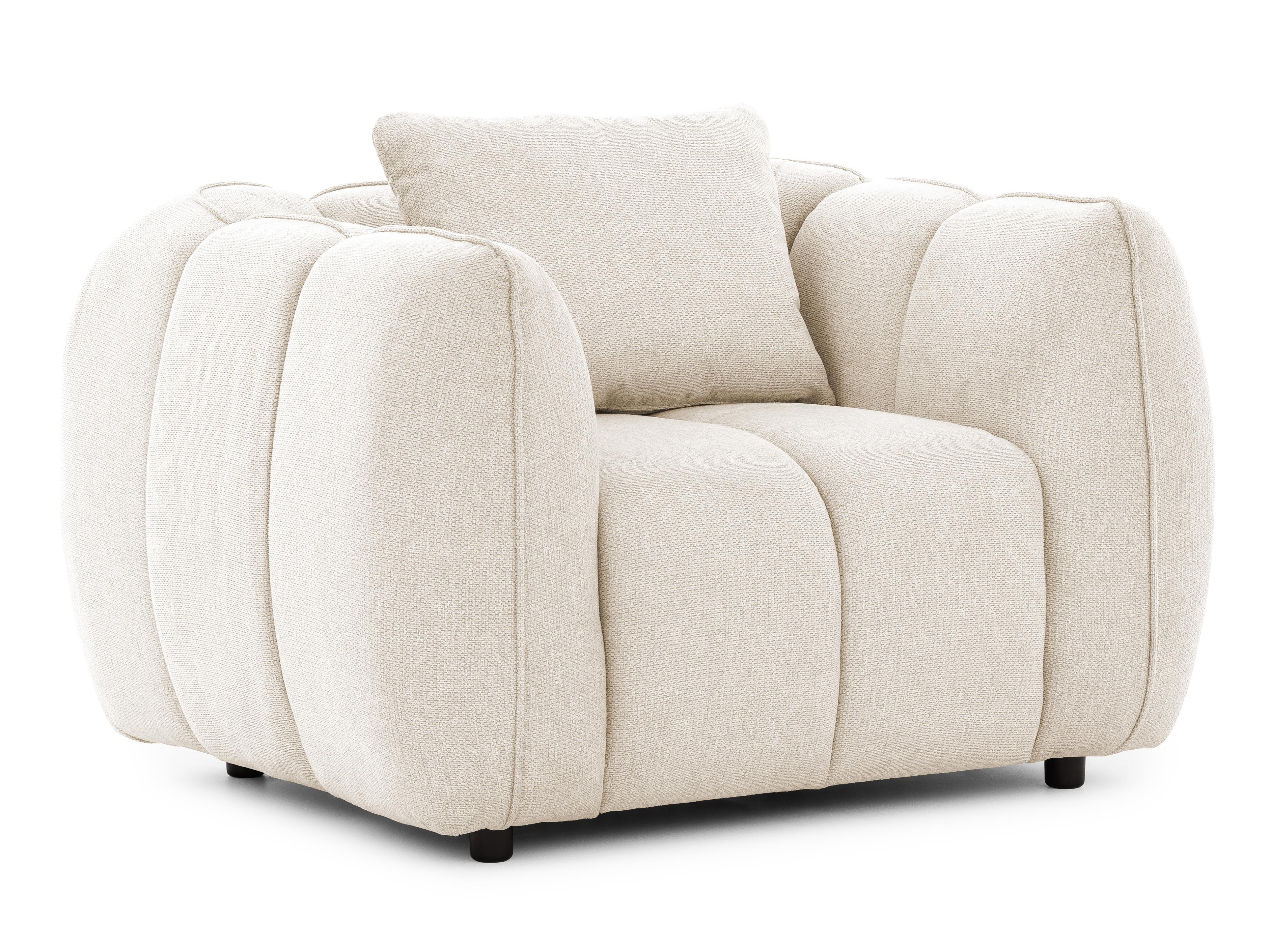 SESSEL Nubira in tief gesteppter Bubble-Optik aus weichem Hellbeige Strukturstoff im modernen Design - Beige/Schwarz, Holz/Kunststoff (115/69/89cm) - S-Style Möbel