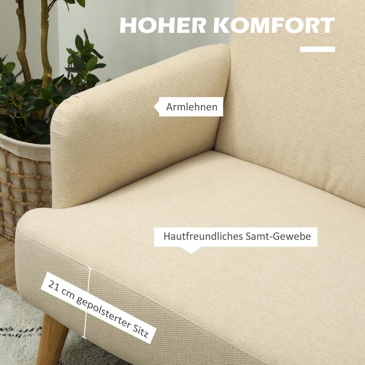 2 SITZER SOFA, 130 x 74 x 79 cm, Cremeweiß - Weiß, Textil (74/79/130cm) - HOMCOM