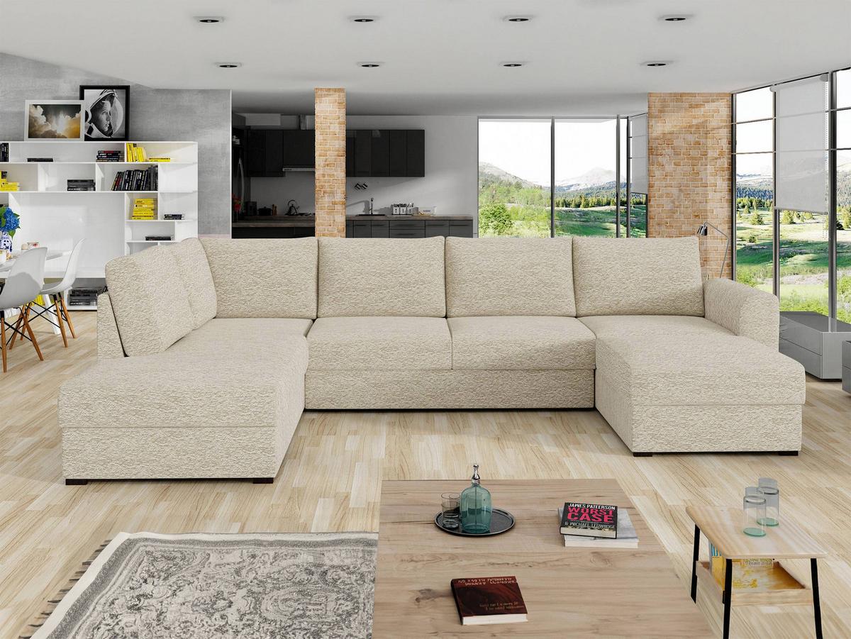 WOHNLANDSCHAFT Wilma Premium, Seite: Links - Schwarz/Naturfarben, Holz/Textil (305/85/188cm) - MIRJAN24