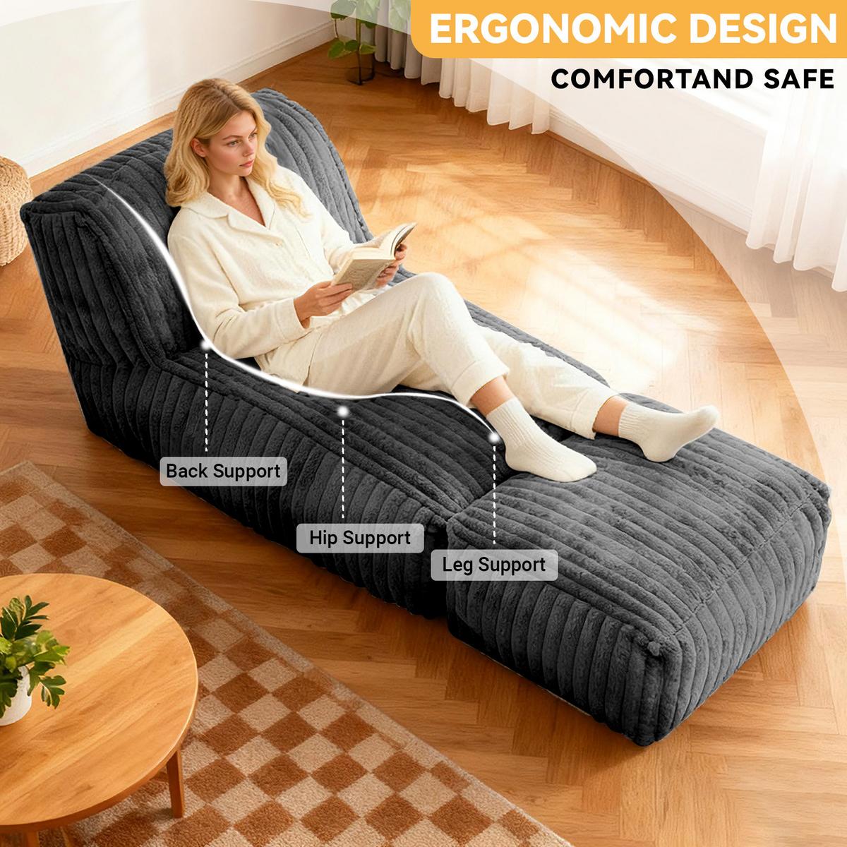 SESSEL MIT HOCKER aus Kordsamt modular und ergonomisch gepolstert - Dunkelgrau, Textil (160/66/80cm) - Urban Meuble
