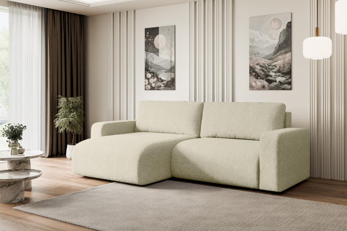 ECKSOFA mit Schlaffunktion und Bettkasten KLEEA-L - 247x143x83 cm Beige Bouclé - Beige/Schwarz, Holzwerkstoff/Kunststoff (247/143cm) - ALTDECOR