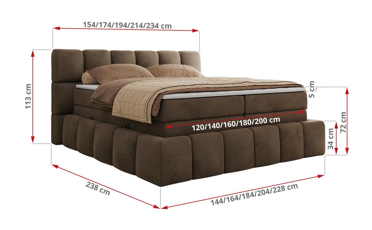 BOXSPRINGBETT NIRA KING 160/200 Braun Velvet - H3 - Braun, Holz/Textil (160/200cm) - MKS